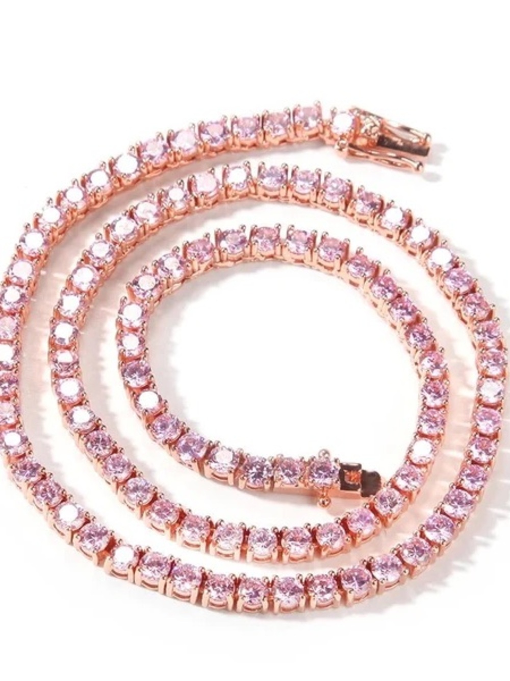 Rose Gold Pink Tennis Necklace - Elegant Women's Jewelry 16inch
